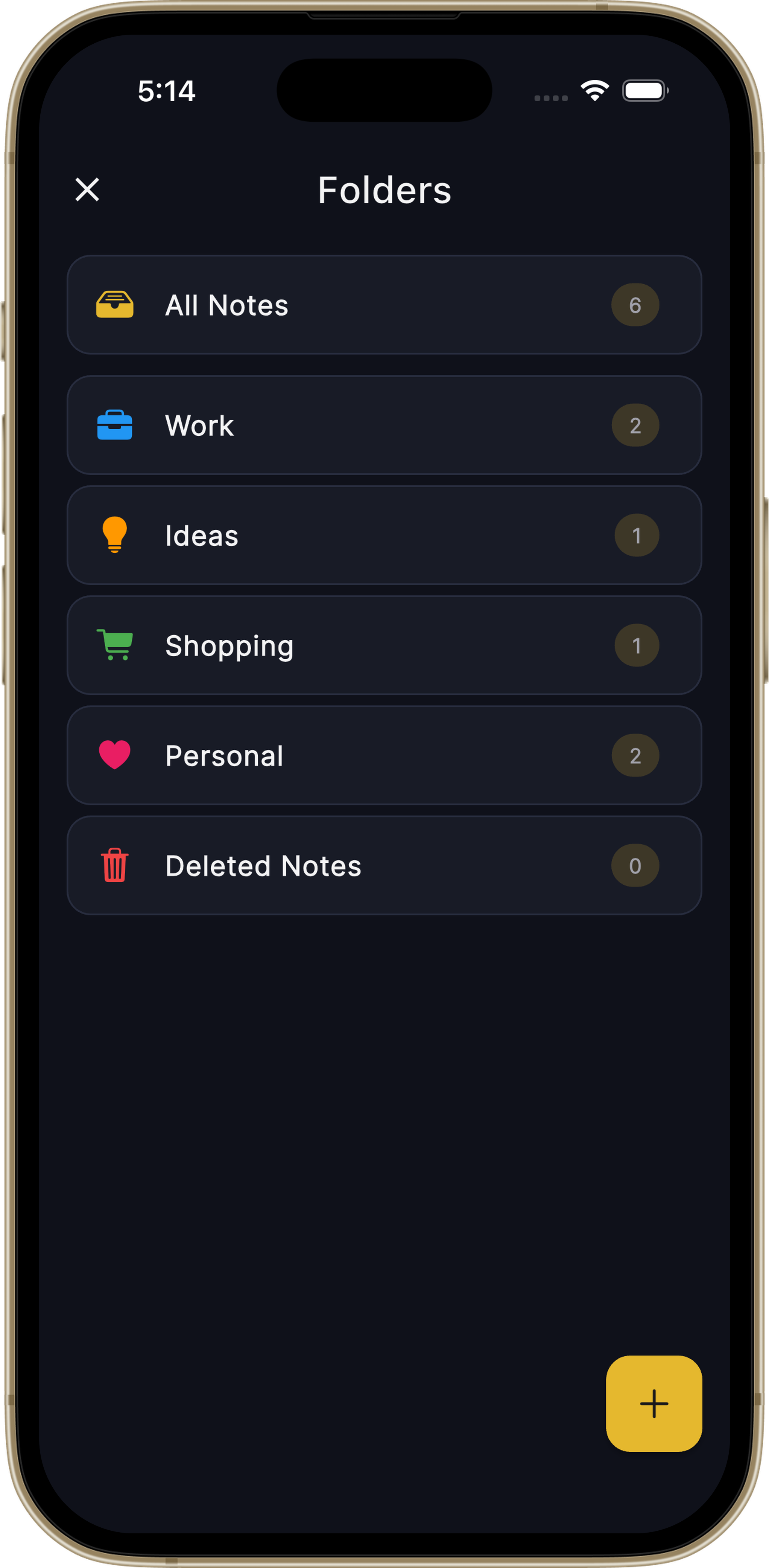 Audio Pen folders screen grouping notes by folder
